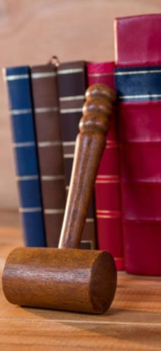 Law books with gavel